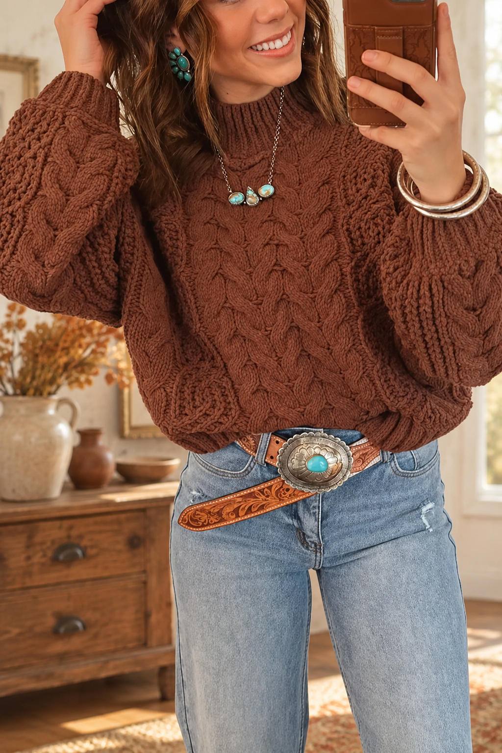 Maple Hollow Cable Knit Sweater