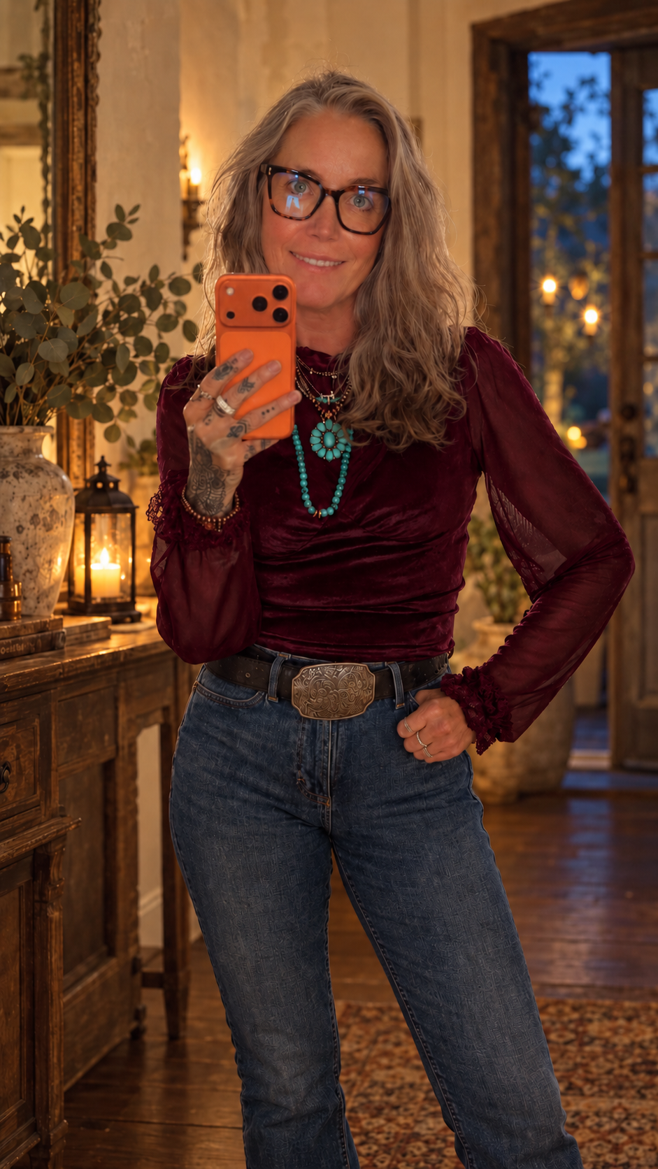 Midnight Whisper Velvet & Lace Blouse