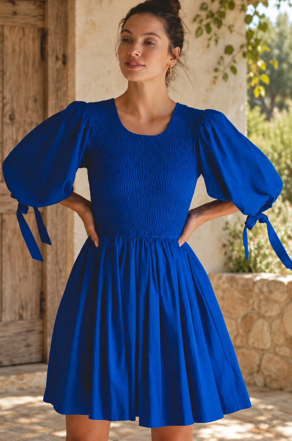 The Jolie Puff Sleeve Linen Mini Dress