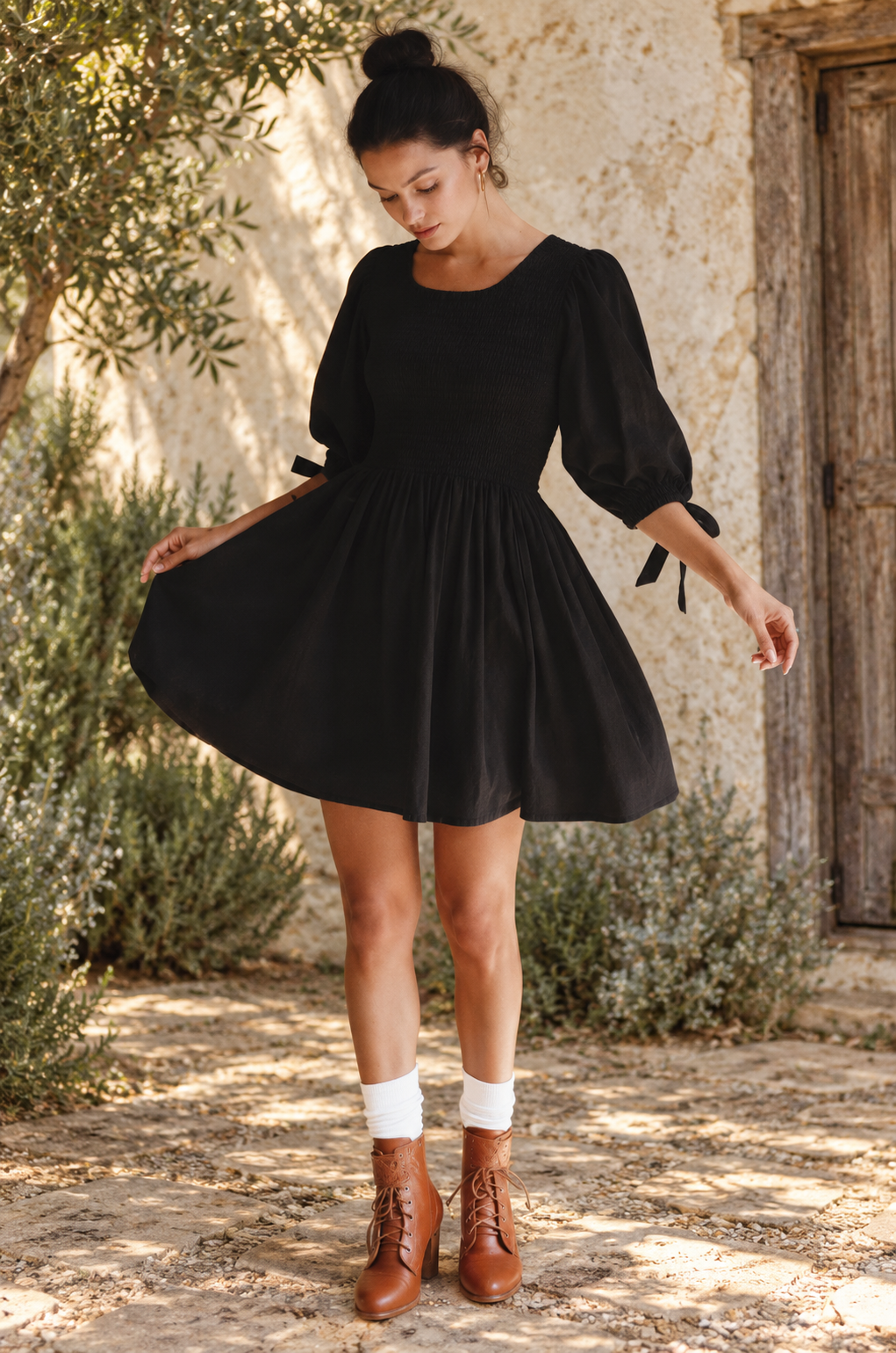 The Jolie Puff Sleeve Linen Mini Dress