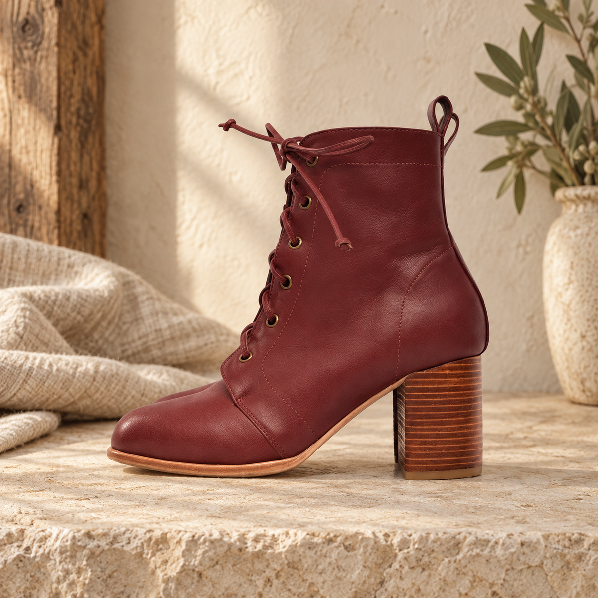 The Giselle Lace-Up Leather Bootie