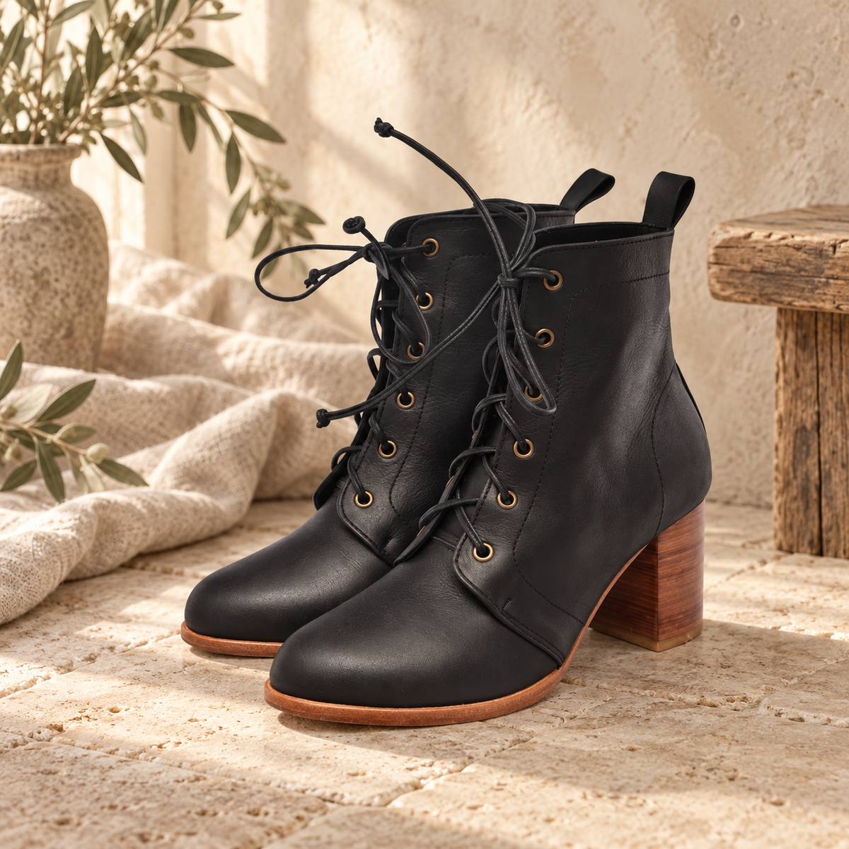 The Giselle Lace-Up Leather Bootie