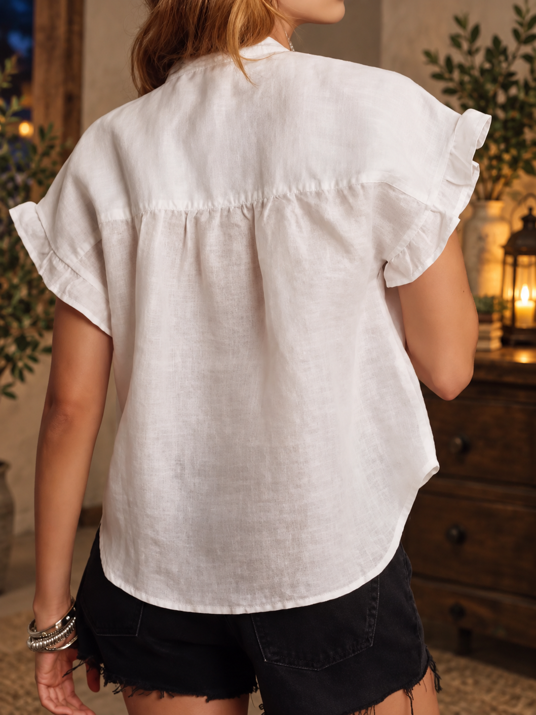 Evening Still Cotton Ruffle Blouse