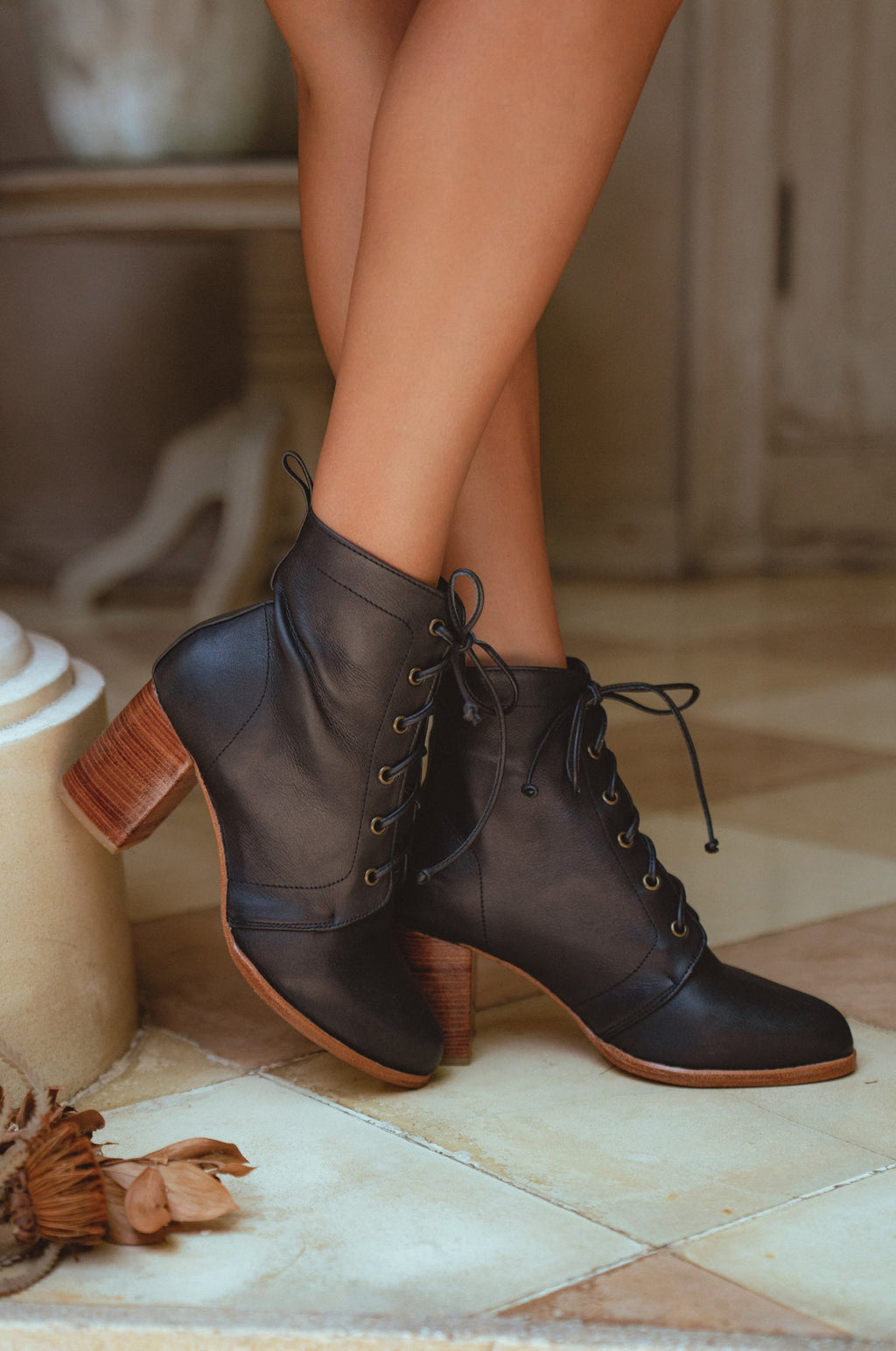Giselle Lace-Up Leather Heel Booties-0