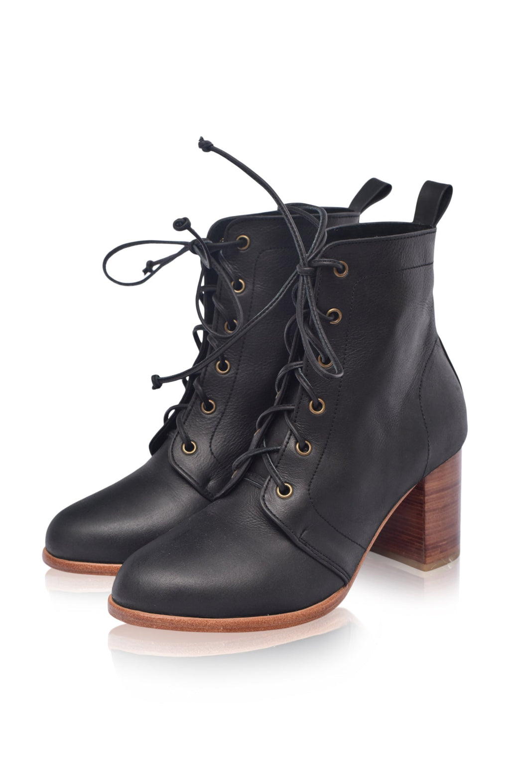 Giselle Lace-Up Leather Heel Booties-2