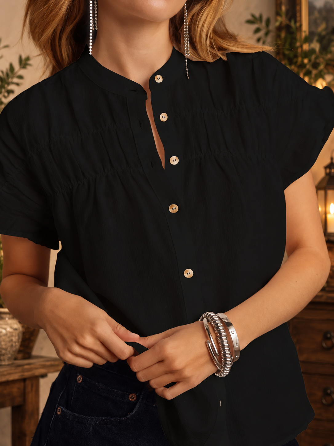 Evening Still Cotton Ruffle Blouse