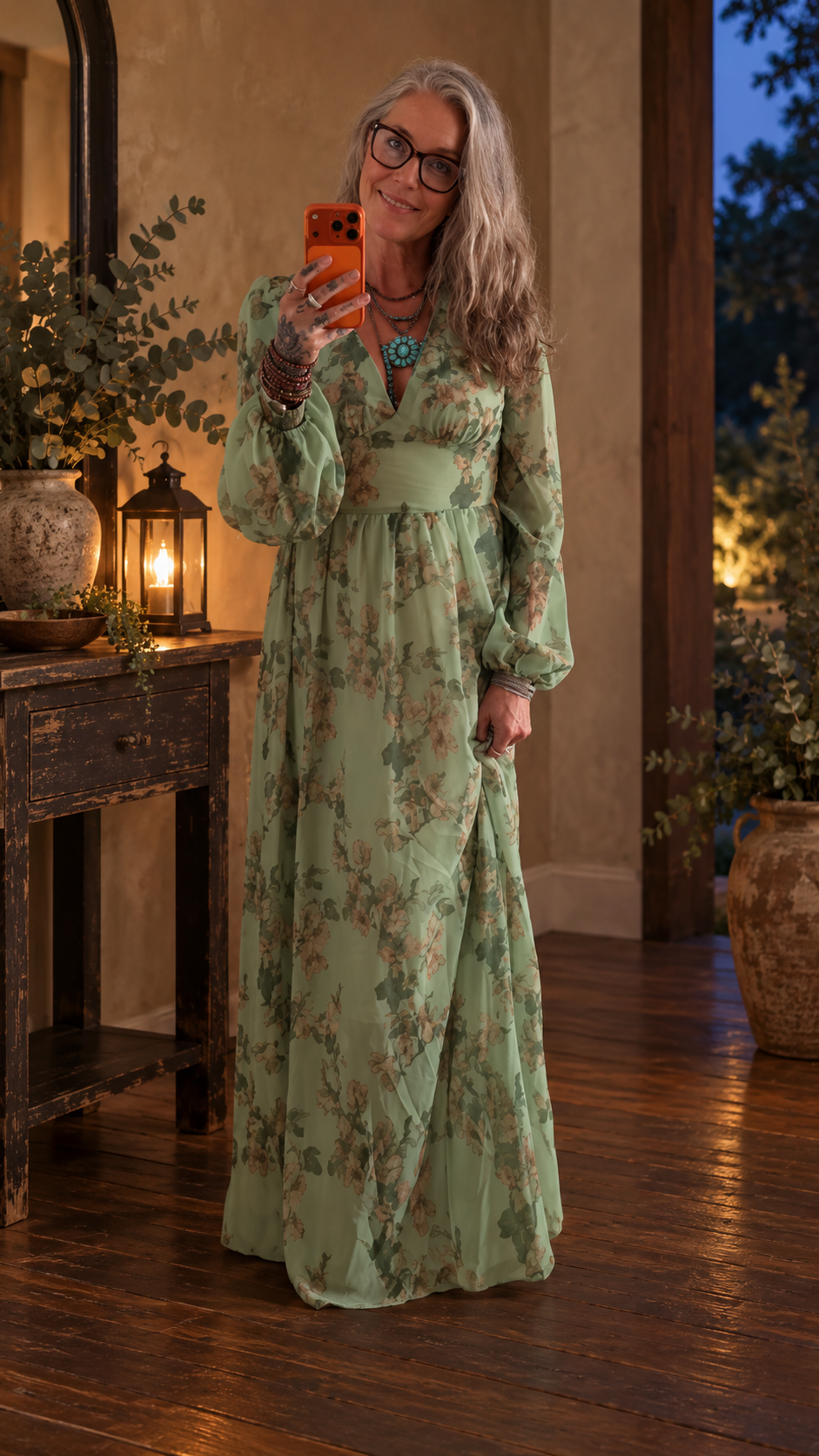 Moonlit Garden Moss Floral Maxi Dress