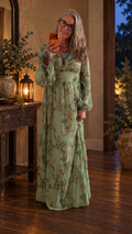 Moonlit Garden Moss Floral Maxi Dress