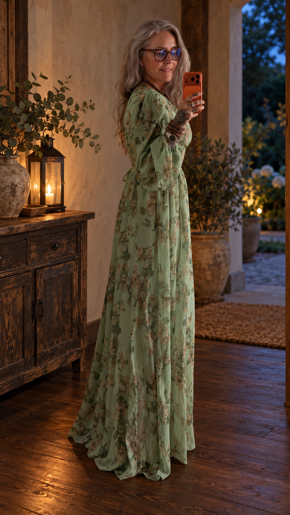 Moonlit Garden Moss Floral Maxi Dress