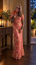 Rose Afterglow Floral Ruffle Maxi Dress