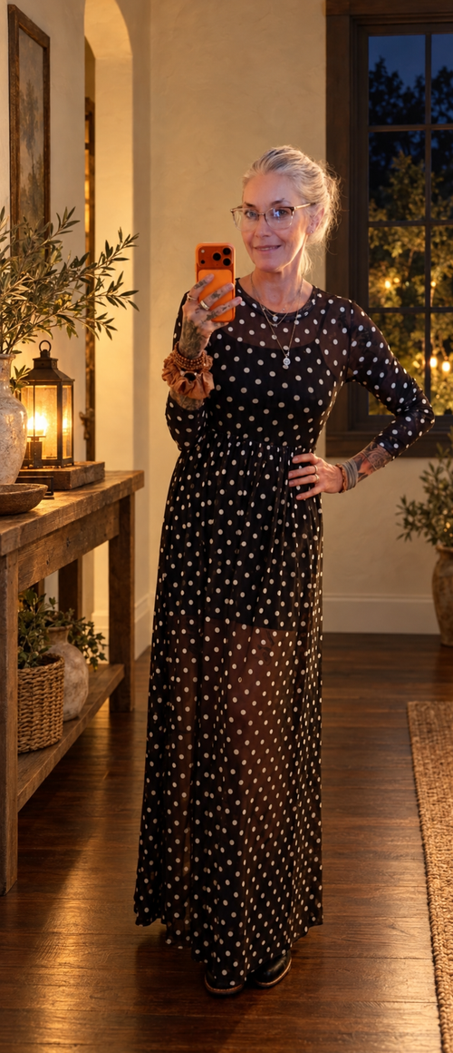 Last Dance Polka Dot Mesh Maxi Dress