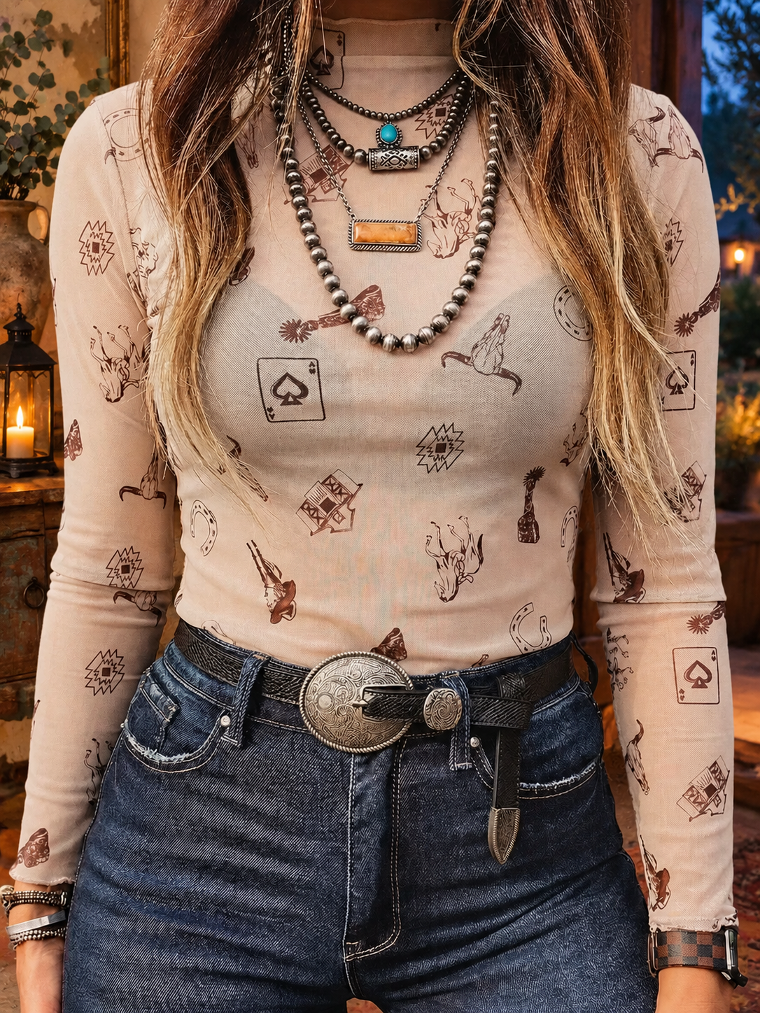 Wild After Dark Printed Mesh Top