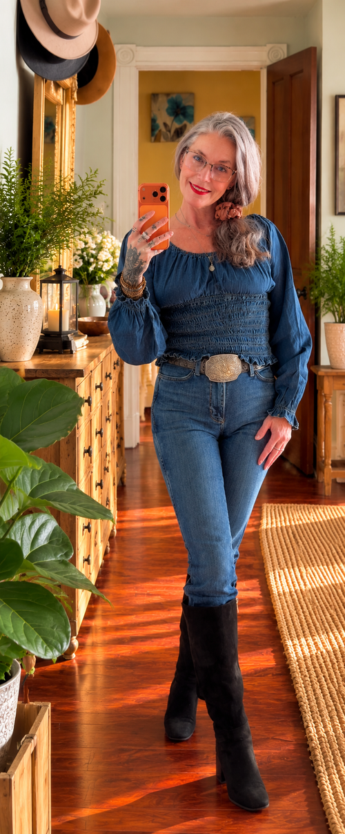 Blue Hour Smocked Denim Blouse