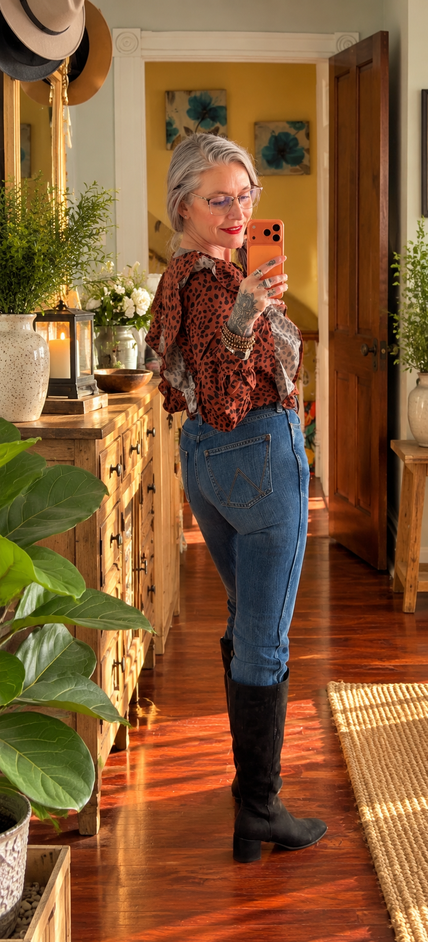 Wild Ember Leopard Ruffle Blouse