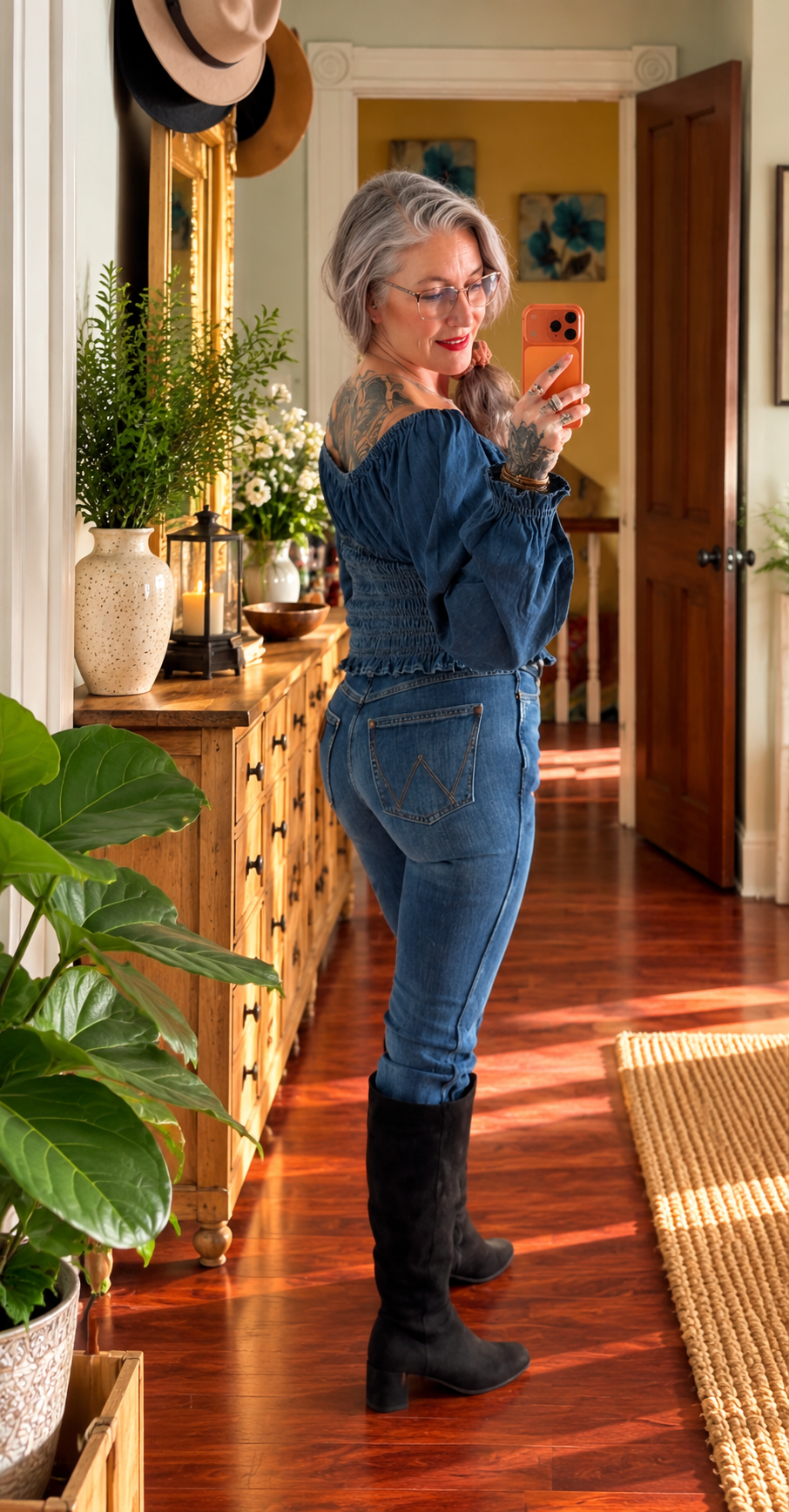 Blue Hour Smocked Denim Blouse