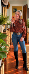 Wild Ember Leopard Ruffle Blouse