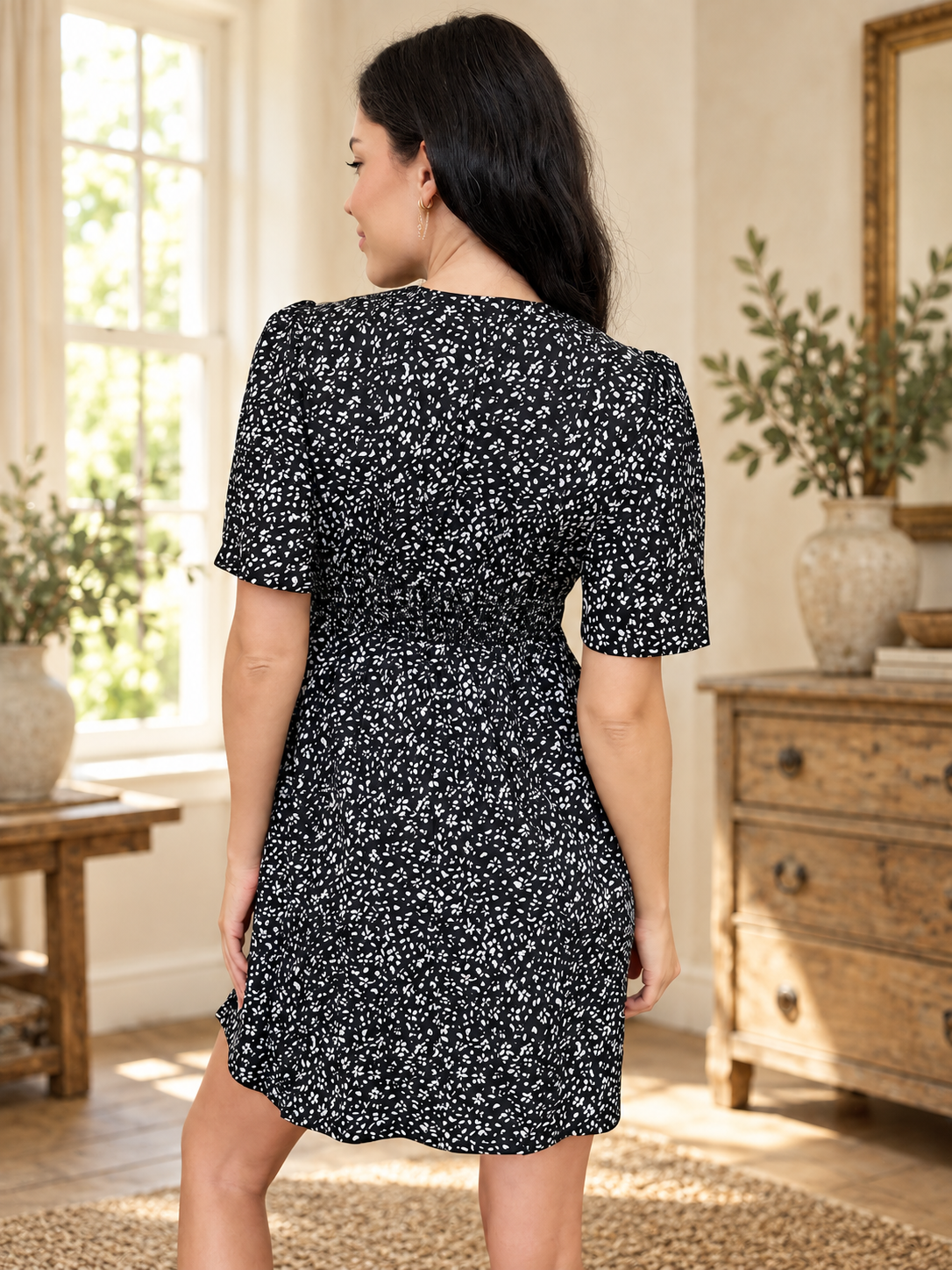 Meadow Lane Printed Flutter Sleeve Dress