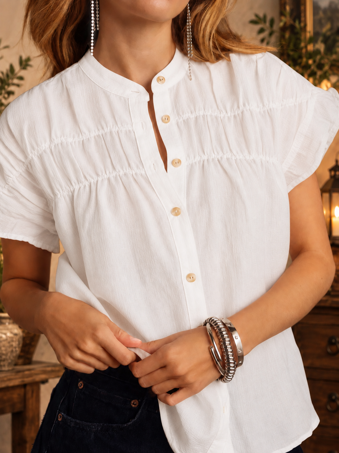 Evening Still Cotton Ruffle Blouse