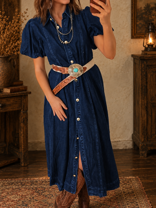 Bluebell Road Belted Denim Midi Dress